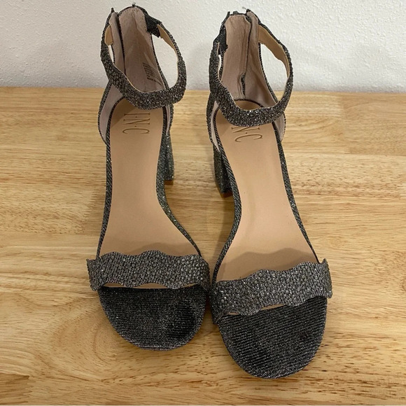 INC Hadwin Scallop Ankle Strap Block-heel Sandals 7 Sparkle Crystal Jeweled - Picture 5 of 9